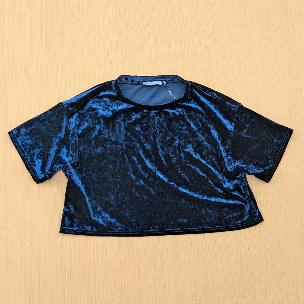 Urban Outfitters Dark Blue Velvet Cropped Whimsygoth Witchy T-Shirt Women Medium